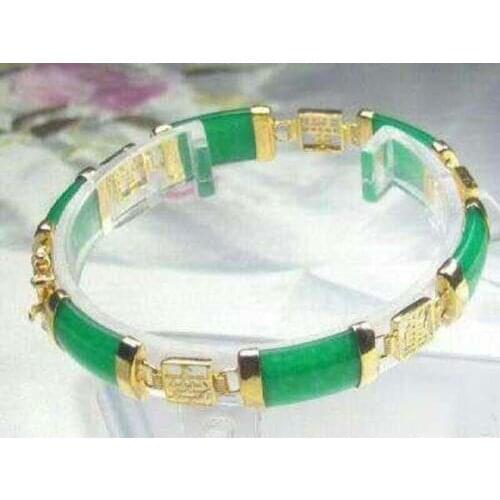 Stunning GREEN JADE Link bracelet 7.5" AAA Grade ^^@^18K GP SHIPPING