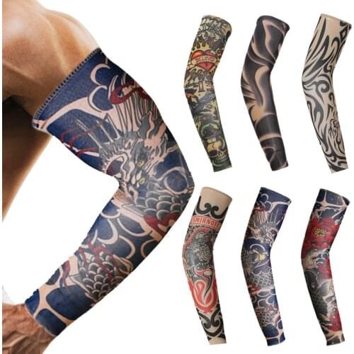 3D Tattoo Arm Sleeve Cycling Basketball Camping Hiking Elbow Pad Sports Armguards Breathable Sunscreen Arm Warmer Cover Cuff