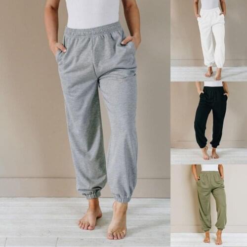 Harajuku Joggers Wide Leg SweatPants Women Pants Solid Color Pockets Summer High Waist Ankle Tied Trousers for Sports 2021