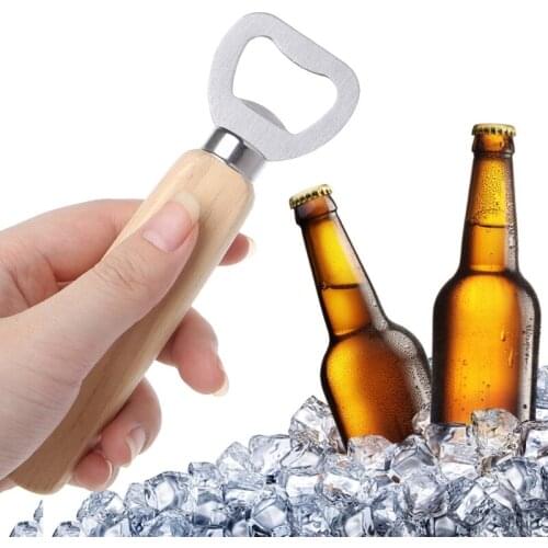 VFGTERTE 1PC Jar Openers Wood Handle Handheld Bartender Bottle Opener For Opening Beer Cider Soft Drinks Kitchen Tools