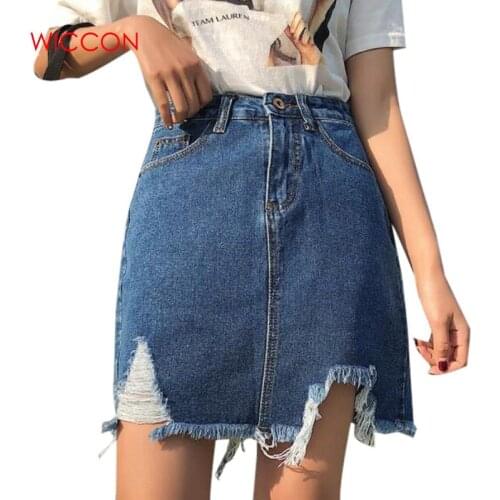 Vintage Ripped Sexy Short Mini Jeans Skirts Girls 2021 High Waist Hole Tassel Fashion Summer Women Denim Skirt Plus Size