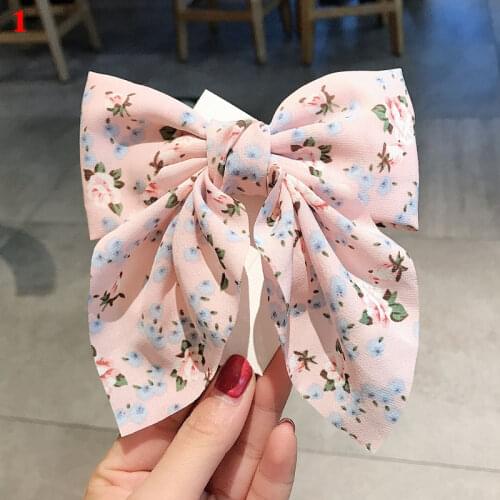 Polka Dot Floral Print Hair Clips Girls Daisy Bow Hairpin Pastoral Retro Style Barrettes Big Bowknot Hairpin Hair Accessories