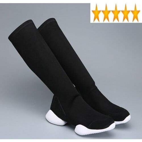 Womens British Winter New Brand Medium Length Thick Bottom Round Toe Slip On Warm Female Over The Knee Boots Plus Size