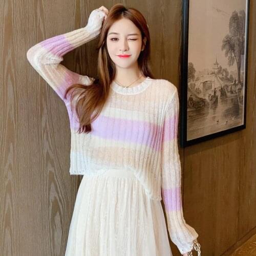Fashion Autumn Knitted Winter Women o-neck hollow out Pullover Sweater