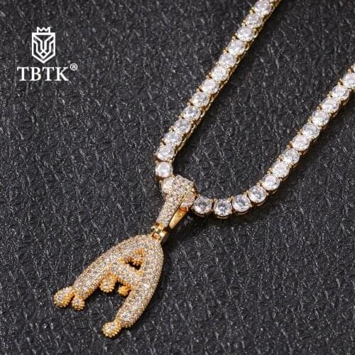 TBTK Custom Bubble Letters With Dripping Pendant Necklace English Initial Letters Fashion Iced Out Cubic Zriconia Hiphop Jewelry