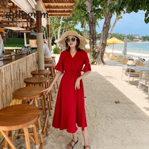 Women Casual Dress Autumn V-Neck Dresses Female Elegant Solid Color Party Night Dresses