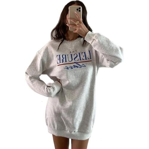 Women Vogue New Design Letter Print Dress Stylish Casual Long Sleeve Round Neck Sweater Autumn and Winter Loose Dresses