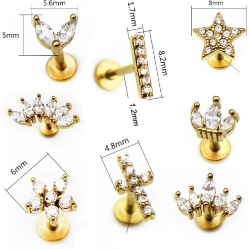 1Pc 100% Surgical Steel Flower Star 16G piercing earrings studs pierced earrings for women lip piercing jewelry Women Fashion