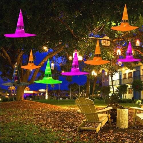10 Pcs Halloween Decoration Hanging Lighted Glowing Witch Hat for Yard Tree Party Decoration Props Halloween Costume