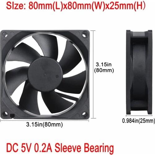 50 pcs Gdstime 80mm x 25mm 5V Brushless Radiator 8cm 80*80*25mm 8025s Exhaust DC Cooling Fan 5 Volts 2Pin