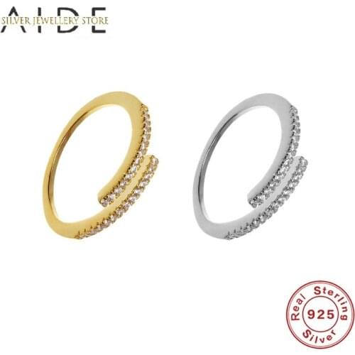 AIDE Single Row Zircon Open Rings For Women Minimalism Adjustable Finger 925 Sterling Silver Ring Fine Jewelry Gift anillos