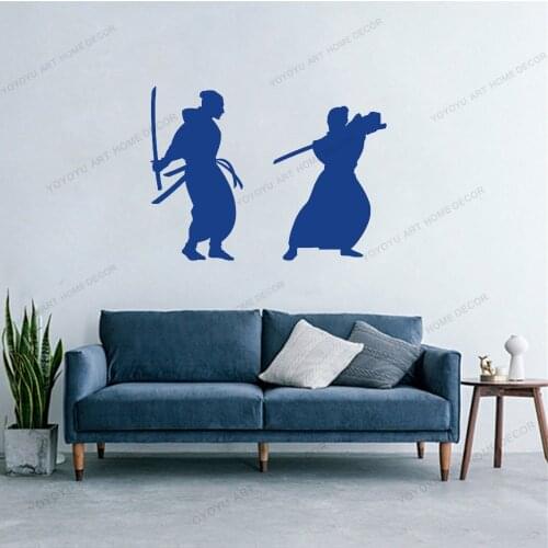 Martial Wall Decal Japan Style Asian Men Samurai Fight Window Vinyl Stickers Fighting Hall Interior Decor Art CX834