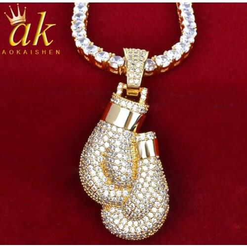 Gloves Gold Plated Zirconia Necklace Full Cubic Zircon For Men Hip Hop Jewelry