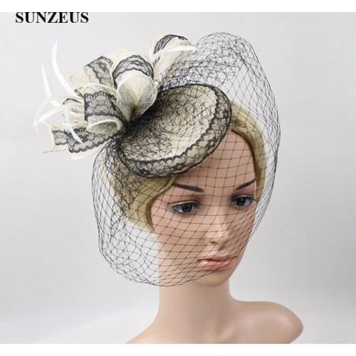 Black Lace Wedding Bridal Hats for Women Linen Vintage Party Hats Wedding Accessories with Face Veil chapeau mariage noir SH03