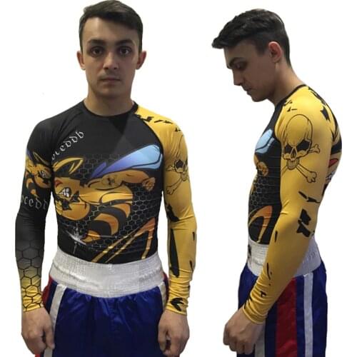 COCEDDB Hot Sale Fitness MMA Compression Shirt Men animal Bodybuilding Long Sleeve Crossfit 3D The hornets T Shirt BJJ Tops Tees