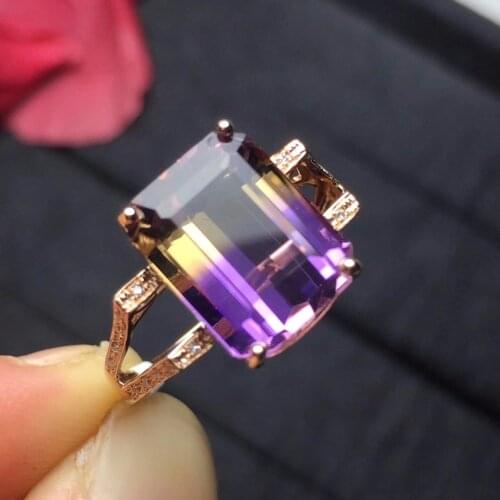 322 Fine Jewelry Real 18K Gold Au750 Rectangle 100% Natural Ametrine Gemstone Jewellery Ring Wedding Rings for women Fine Gift
