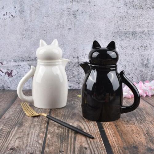 Cat Milk Jug Ceramic Porcelain Coffee Cups Small Mugs Cartoon Japanese Drinkware Jar Household Juice Water Bottle with Lid