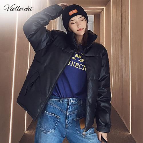 Vielleicht Winter Women Parkas Coat 2020 Casual PU Warm Stand Collar Padded Jacket Female Solid Outwear Snow Winter Jacket Women