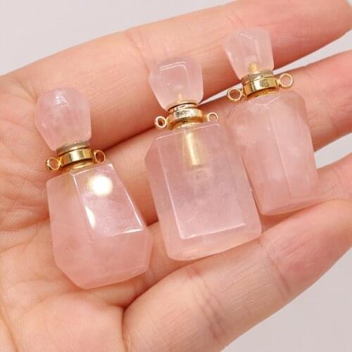Natural Semi-precious Stone Rose Quartz Perfume Bottle Pendant DIY for Making Jewelry Necklace Gift Accessories