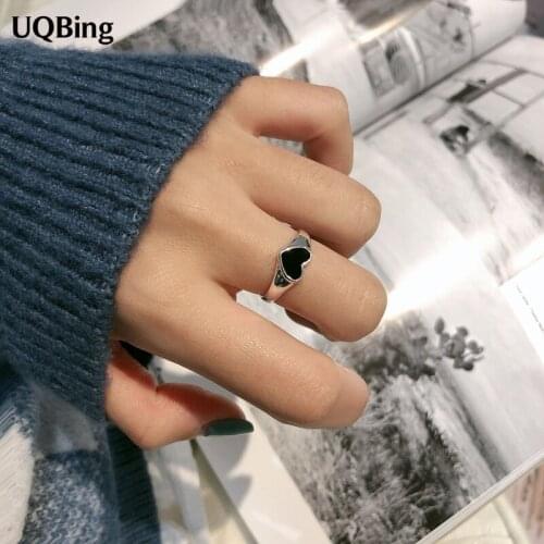 Drop Shipping Vintage 925 Sterling Silver Black Enamel Heart Shape Rings