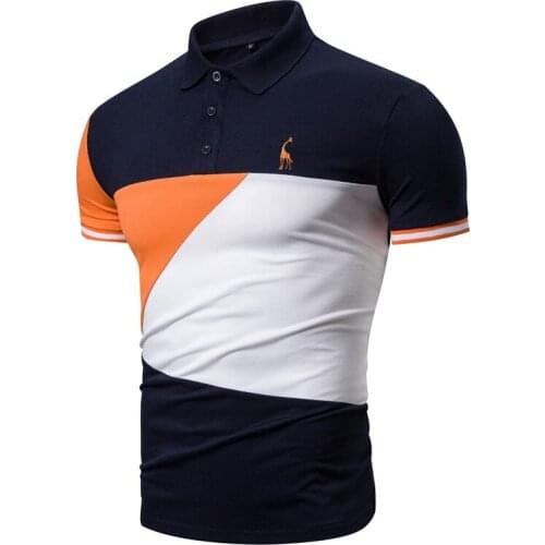 New Mens Summer Polo Shirt Casual Stitching Hit Color Polo Shirt Men Fashion Giraffe Embroidery Short Sleeve Mens Shirt T-shirt