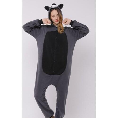 Gray Pajamas Raccoon Cartoon Animal One-piece Polar Fleece Material Autumn and Winter Home Casual Clothes Support Customization