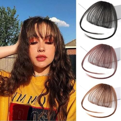 Synthetic Air Bangs Clip In Bangs Front Neat Bangs High Temperature Fiber Fringe Hair Thin Blunt Clip in Hair Bangs Hairpiece