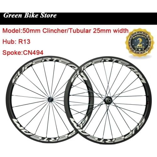SUPERTEAM Reflectorized Decal 50mm Clincher Carbon Wheelset 25mm Road Bike Wheels Tubular R13 Carbon Road Wheels Race Bicycle