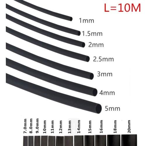 10 M/Lot Black 1 2 3 5 6 8 10 12 16 20mm Diameter Heat Shrink Heatshrink Tubing Tube Sleeving Wrap Wire DIY Quick Fix