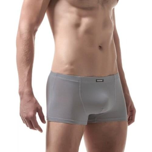 Ultra Thin Underwear Boxers Sexy Mens Ice Silk Smooth Pouch Boxer Shorts Trunks Solid Low-rise Underwear Black Underpants New