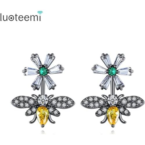 LUOTEEMI Vintage Flower Stud Earrings for Women Fashion Jewelry Party Insect Bee Brincos Bijoux Femme Accessories Christmas Gift