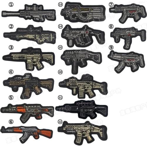 Embroidery Gun shape Military Velcros Hook and Loop Patches Weapon Shaped Army Embroidered Patch Badges for Clothes Bag Backpack
