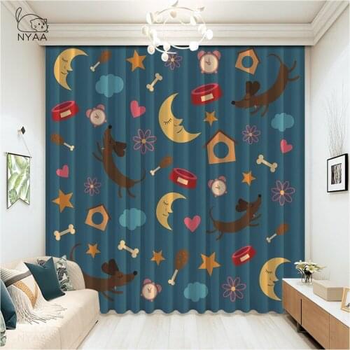 Nyaa Dachshund Dog Living Room Curtain Cute Puppy Curtain For Bedroom Window Treatment Drapes Cartoon Decor Micro Shading