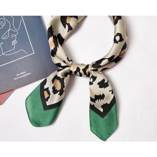 Yishine 70x70cm Women Multifunction Polyester Silk Scarf Sexy Leopard Printed Satin Small Square Wraps Scarves Shawl