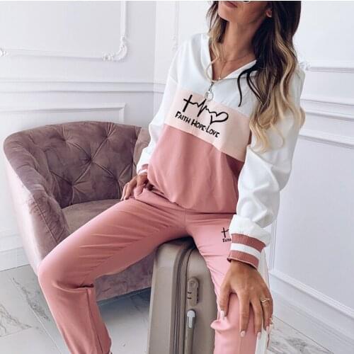 2021 Women Tracksuit Winter Sport Sets Lady Casual Autumn Thicken Hooded Sweatshirts 2 Piece Set Female Patchwork Loose Suits