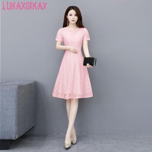 LUKAXSIKAX 2019 New Summer Women Dress High Quality Lace Dress Plus Szie S-5XL Loose Casual Dress