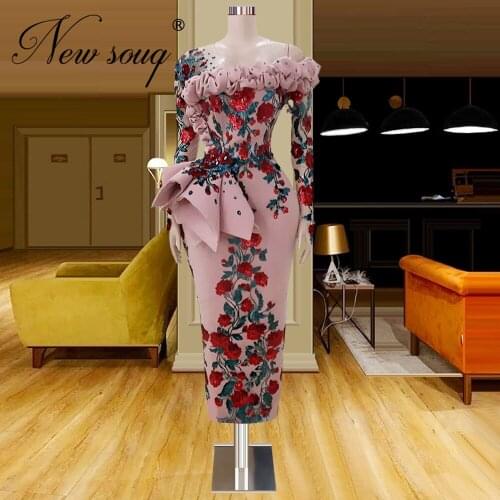 Embroidery Mermaid Arabic Evening Gowns 2021 Robes Long Sleeve Wedding Party Dresses Customized Women Prom Dress Abendkleider