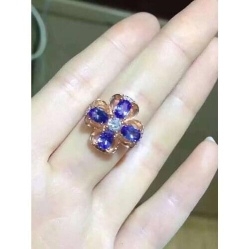 Natural blue tanzanite stone Ring Natural gemstone Ring S925 sterling silver trendy Romantic Clover womens party fine Jewelry