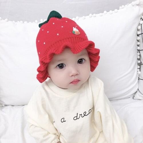 3 Colors Winter Cute Knitted Hats for Baby Girls Wool Beanie Hat with Dots Infant Outdoor Warm Caps Headwear Accessories 0-12M