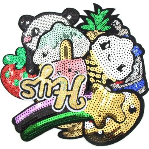 1Pcs/lot Cartoon Patches Cake/Panda/Fruit Sequin Patches Embroidered Patches For Clothes Iron On Sew Applique DIY Dress Bags
