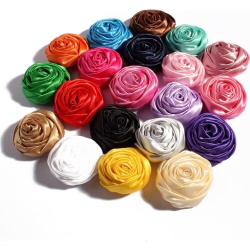 120pcs/lot 5cm 20colors Newborn Handmade Rolled Soft Satin Rose Flowers Artifcial Solid DIY Fabric Flowers For Kids Headbands