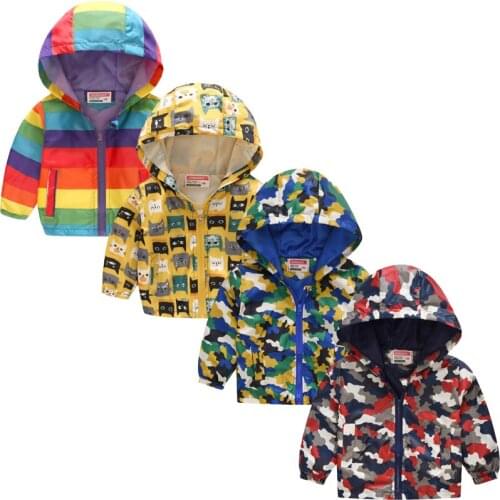 2021New Fashion Boys Girls printing Coat Hooded Sun Water Proof Childrens Jacket for Spring Autumn Kids Clothing Outwear1-6Y