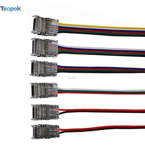 Strip To Wire LED Connector 2pin 3pin 4pin 5pin 6pin Use Terminals Connection for Single Color RGB CCT RGBW Strip 5pcs