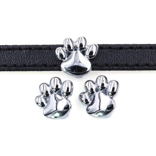 8mm Silver Cat Dog Paw Footprints Slide Charms Beads DIY Accessories Handmade Jewelry For 8mm Bracelets Key Chains Pet Collar