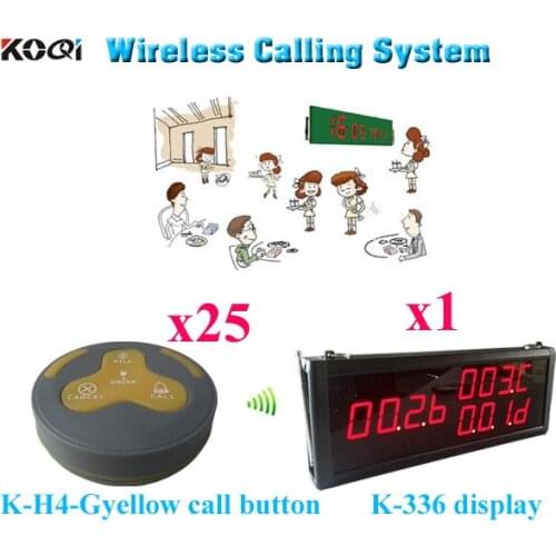 Wireless Restaurant Waiter Calling System Table Call Button And Receiver Improved Restaurant Level(1 display 25 call button)