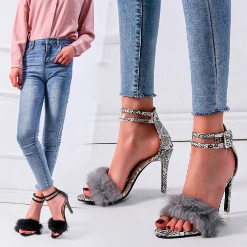 Women Sandals High Heels Footwear Fur Ankle Strap Gladiator Sandals Female Wedding Sexy Shoes Stiletto