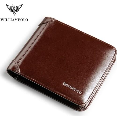 WILLIAMPOLO Trifold Wallet Genuine Leather Men Wallet Slim Short Purse Vintage Wallet Card Holder Case Gift PL285