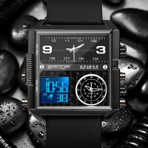 Fashion Three Time Zones Mens Quartz Watches Military Outdoor Sports Digital Watch for Men Waterproof Male Clock Wristwatches