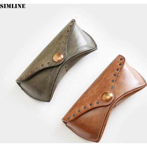 Genuine Leather Glasses Case Box Men Handmade Vintage Hard Spectacles Sunglasses Bag Eyeglasses Eyewear Holder Cover Accessories