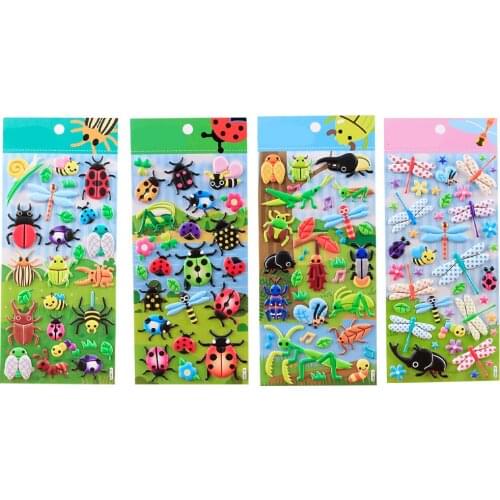 Children‘S Cute Cartoon Animal Toys 4 Sheets 3D Cartoon Insect Stickers Kids Toys For Book Stickers Kids Toys